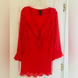 Coral Ruffled Crinkle Silk Top